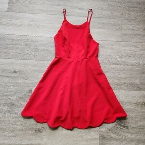 Lulu's Red Play On Curves Dress Womens Small Backless Mini Scallop Flare